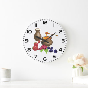 Milk and Honey with Berries Rustic Food Large Clock