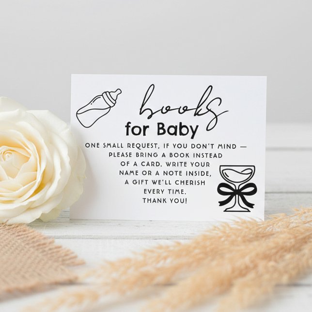 Milk Bottle and Champagne Books For Baby Request Enclosure Card (Books For Baby Whimsical Line Doodles Baby Shower Request Card)