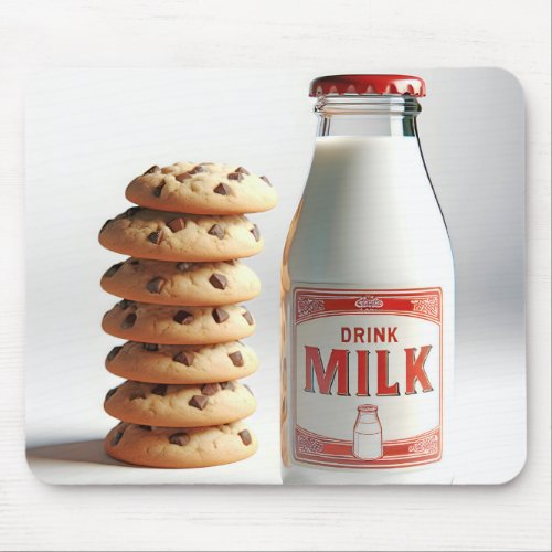 Milk Bottle and Chocolate Chip Cookies Mouse Pad