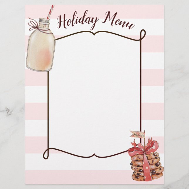 Milk bottle and Christmas cookies menu letterhead (Front)