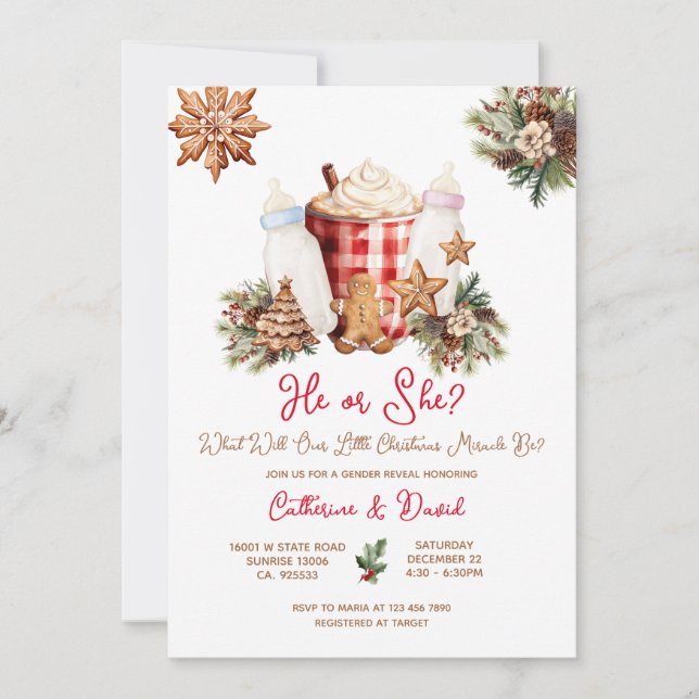 Milk Bottle Christmas Gender Reveal Invitation (Front)