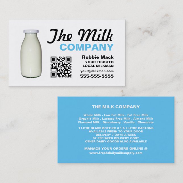 Milk Bottle Design, Milkman/Woman Delivery Business Card (Front/Back)