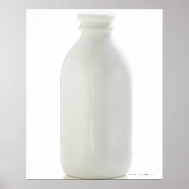 Milk bottle on white background poster (Front)