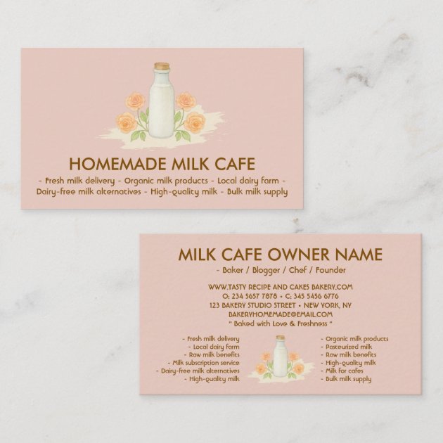 Private: Milk Bottle Watercolor Floral pink blush Business Card