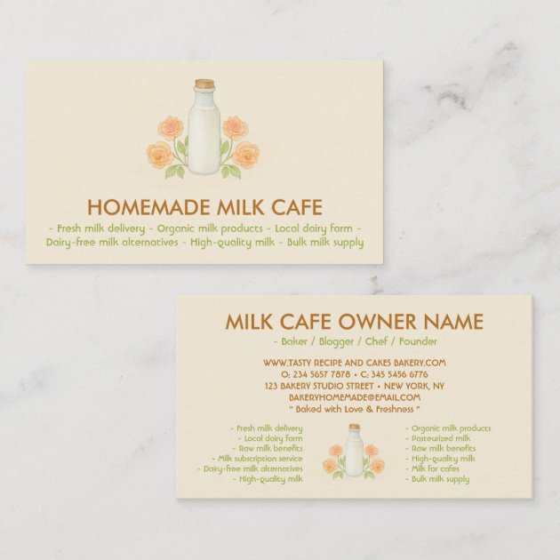 Private: Milk Bottle Watercolor Floral yellow Business Card