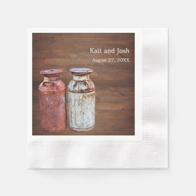 Milk Cans Country Wedding Rustic Old Farm Budget Napkins (Front)