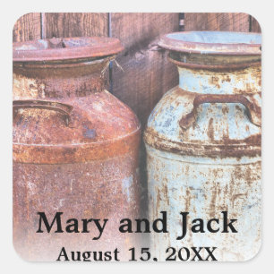 Milk Cans Country Wedding Rustic Old Farm Budget Square Sticker