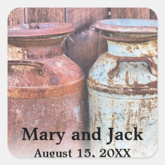 Milk Cans Country Wedding Rustic Old Farm Budget Square Sticker