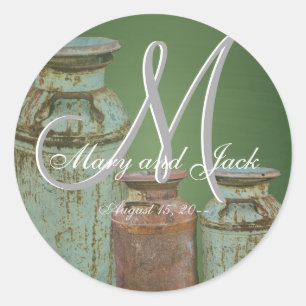 Milk Cans Vintage Metal Rustic Antique Monogram Classic Round Sticker
