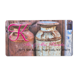 Milk Cans Vintage Metal Rustic Antique Monogram Label