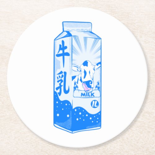 Milk Carton Kanji Japanese Round Paper Coaster