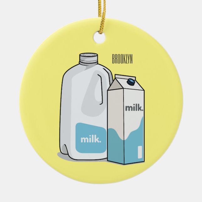 Milk cartoon illustration ceramic ornament (Front)