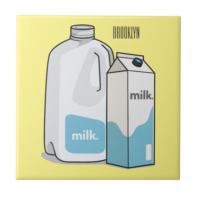 Milk cartoon illustration ceramic tile (Front)