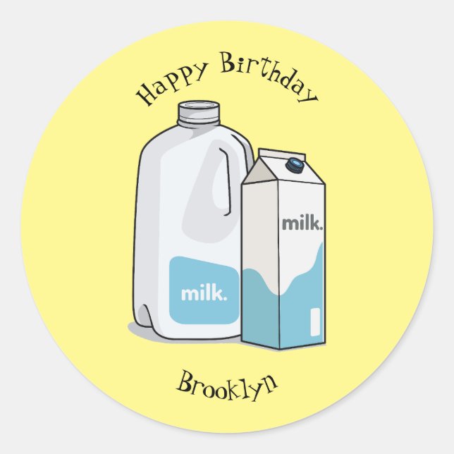 Milk cartoon illustration classic round sticker (Front)
