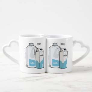 Milk cartoon illustration coffee mug set