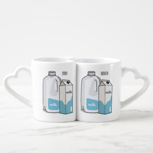 Milk cartoon illustration coffee mug set