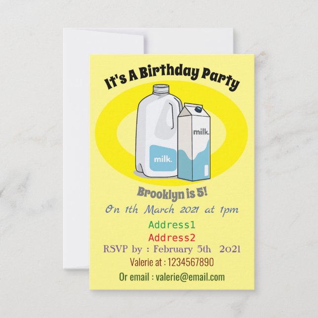 Milk cartoon illustration invitation (Front)
