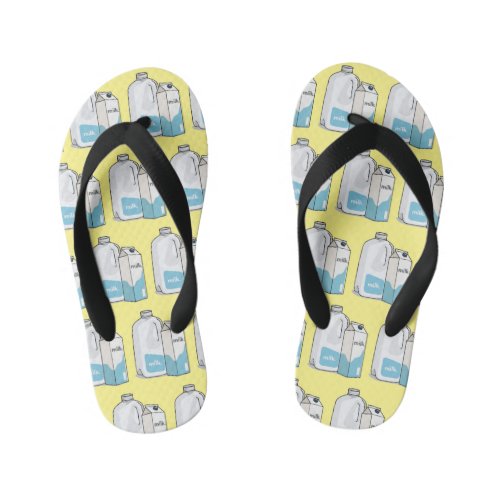 Milk cartoon illustration kids flip flops