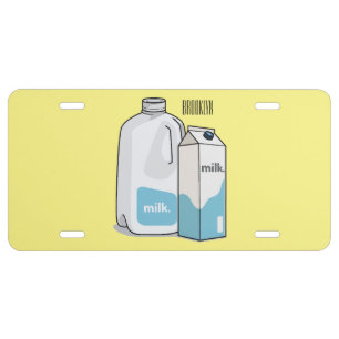 Milk cartoon illustration license plate
