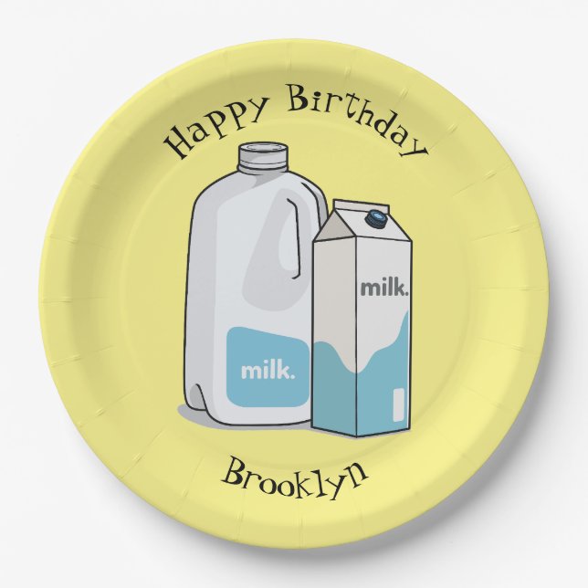 Milk cartoon illustration paper plates (Front)