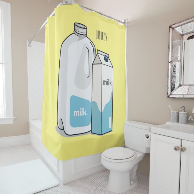 Milk cartoon illustration shower curtain (In Situ)