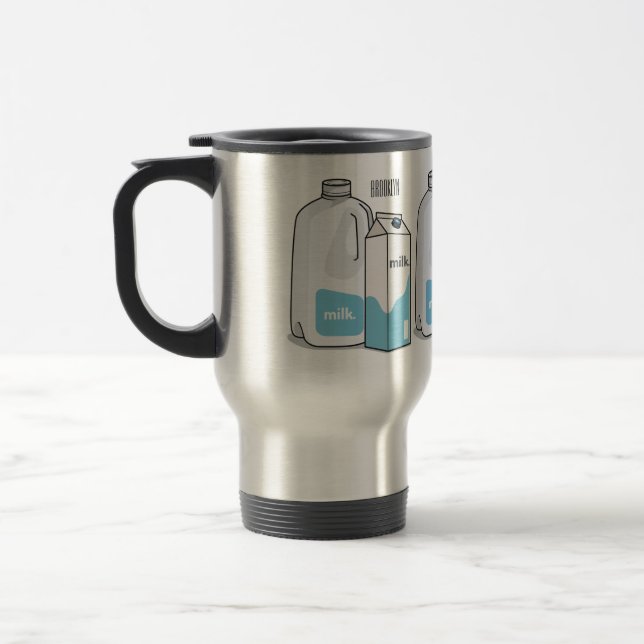 Milk cartoon illustration travel mug (Left)