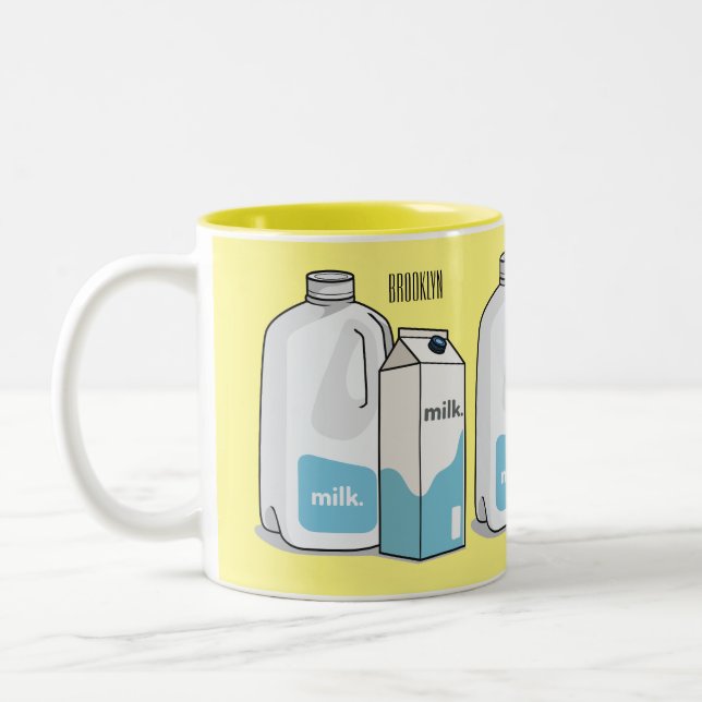 Milk cartoon illustration Two-Tone coffee mug (Left)
