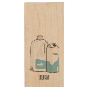 Milk cartoon illustration wood flash drive