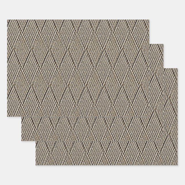 Milk Chocolate Faux Diamond Knit Pattern Small Wrapping Paper Sheets (Set)