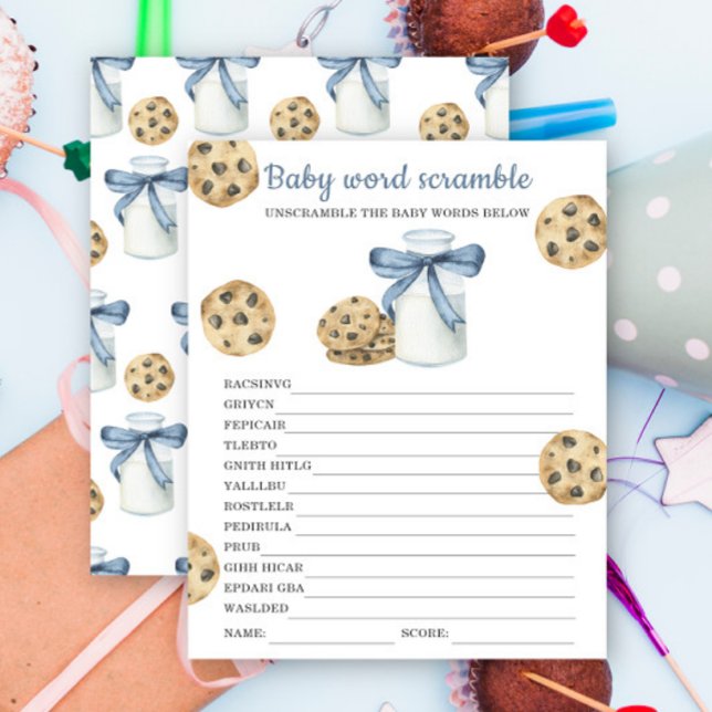 Milk & cookies baby shower Baby word scramble game (Creator Uploaded)
