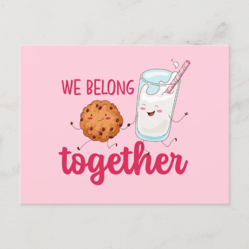 Milk Cookies Belong Together Cute Valentines Day Postcard