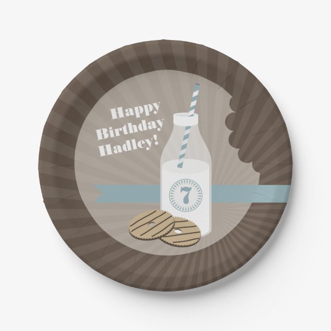 Milk + Cookies Birthday - Blue Paper Plates (Front)