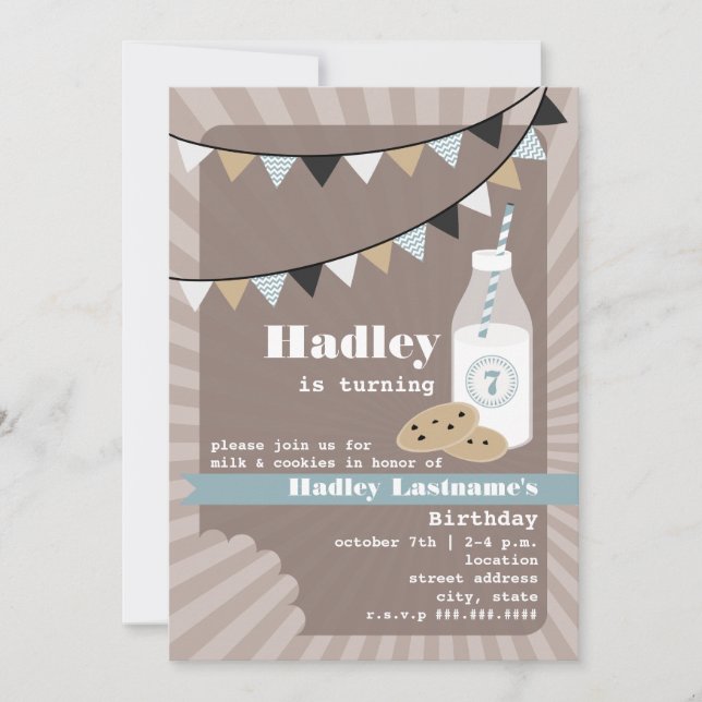 Milk & Cookies Birthday - Chocolate Chip Blue Invitation (Front)