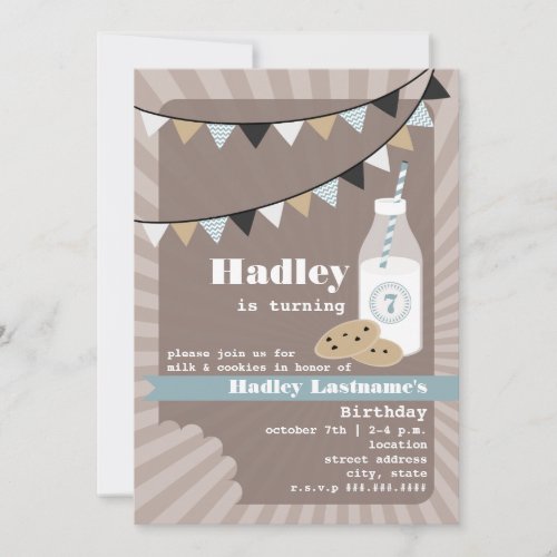 Milk  Cookies Birthday _ Chocolate Chip Blue Invitation