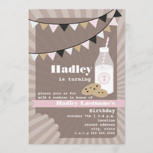 Milk & Cookies Birthday - Chocolate Chip Pink Invitation
