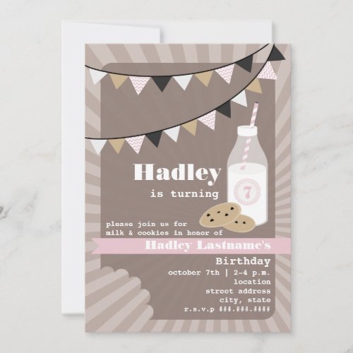 Milk  Cookies Birthday _ Chocolate Chip Pink Invitation