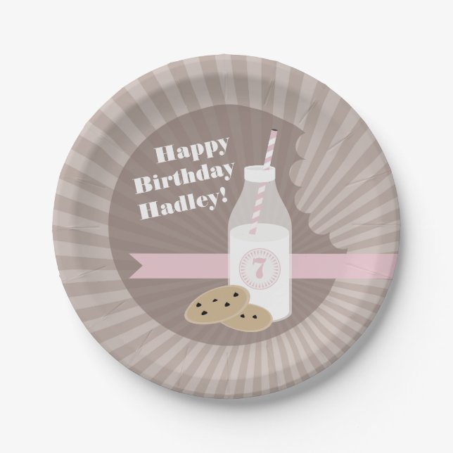Milk + Cookies Birthday - Chocolate Chip Pink Paper Plates (Front)