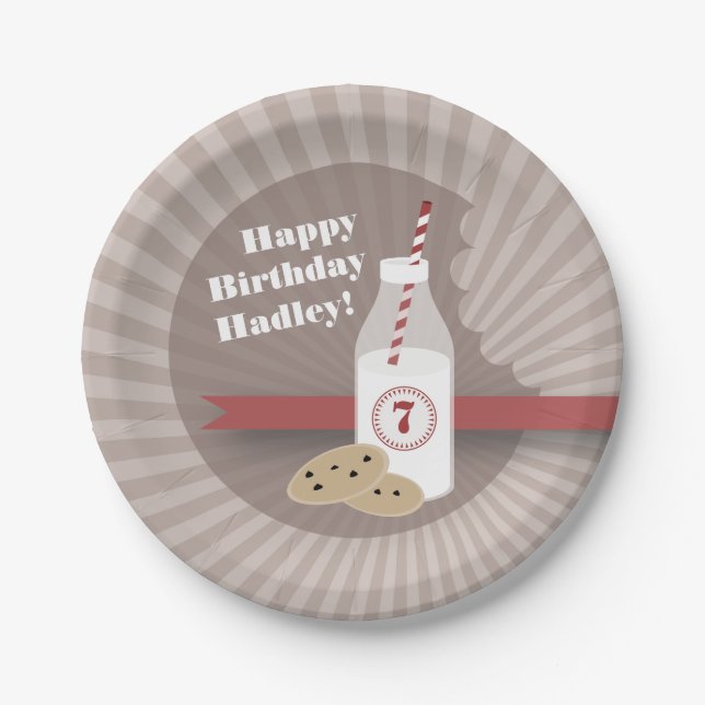 Milk + Cookies Birthday - Chocolate Chip Red Paper Plates (Front)