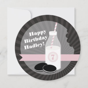 Milk & Cookies Birthday Chocolate Round Pink Invitation