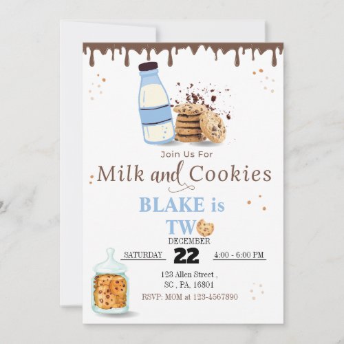 Milk  Cookies Birthday Party Invitation for Boys 