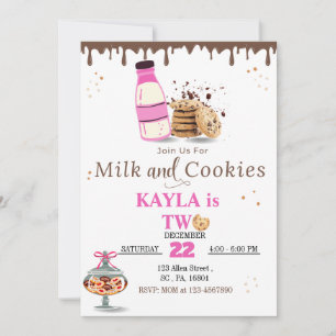 Milk & Cookies Birthday Party Invitation For Girls