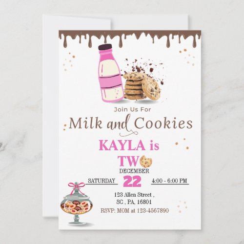 Milk  Cookies Birthday Party Invitation For Girls