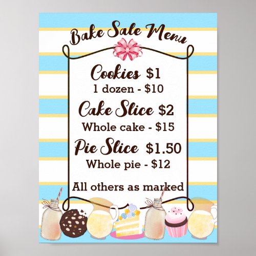Milk cookies cake cupcake bake sale price menu poster