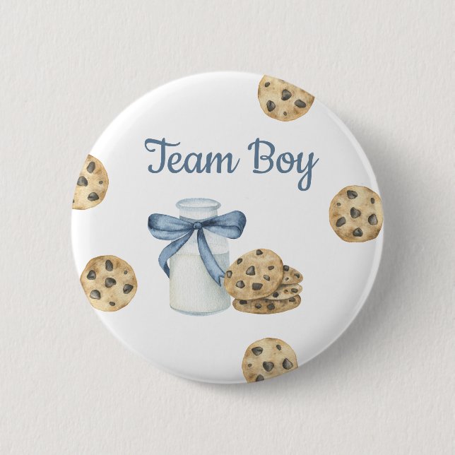 Milk & Cookies Gender Reveal - Team Boy Button (Front)