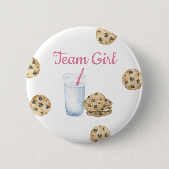 Milk & Cookies Gender Reveal - Team Girl Button (Front)