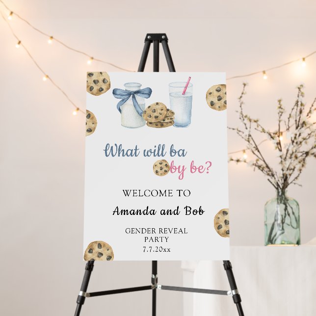 Milk & Cookies Gender reveal Welcome Foam Board (In Situ (Stand))