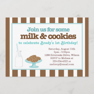 Milk & Cookies Party (Aqua/Brown) Invitation