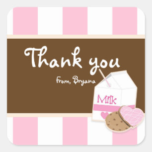 Milk & Cookies Pink Brown Birthday Party Sticker