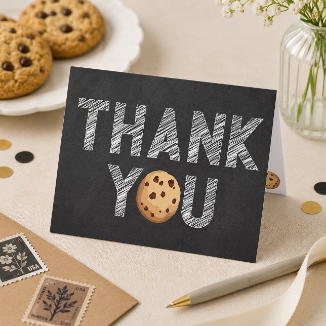 Milk & Cookies Thank You Card – Vintage Chalkboard (Chocolate Chip Cookie Thank You Card)