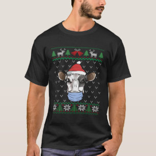 Milk Cow Face Mask Dairy Cow Santa Ugly Christmas T-Shirt